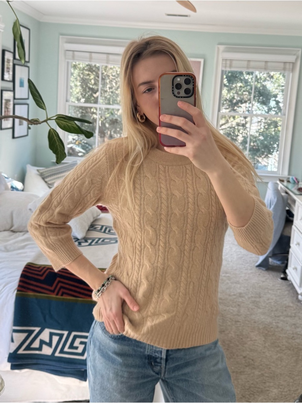 Cream Cable Knit Women's Sweater